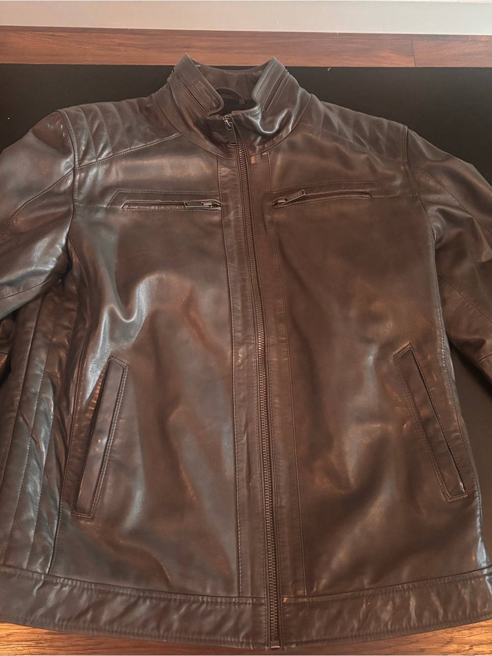 Danier Dark Brown Leather Bomber Jacket